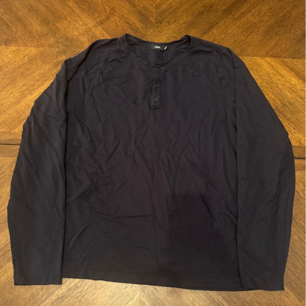 Vince Mens XL Long Sleeve Navy Blue Henley Shirt Casual Modern Top‎ |F1